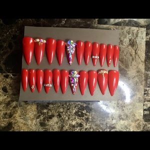 Tomato red classic gel stiletto nails